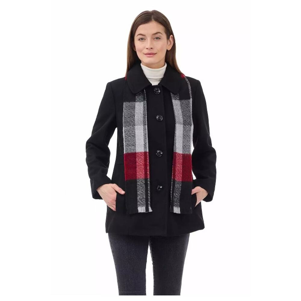 NWT London Fog single breasted wool short pea coat w. scarf sz M - Picture 2 of 3